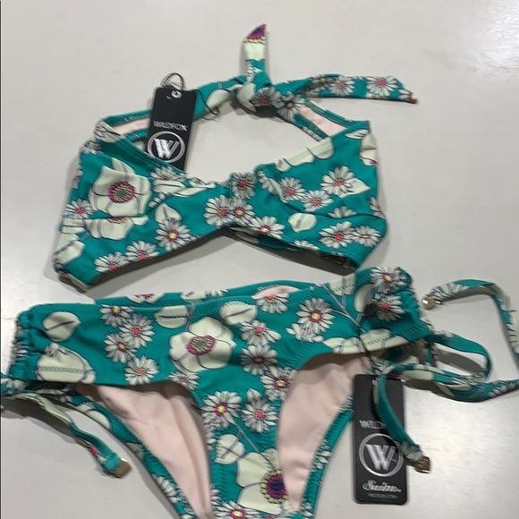 NWT Wildfox Floral Emerald Green Sixties Bikini Se - Picture 1 of 7